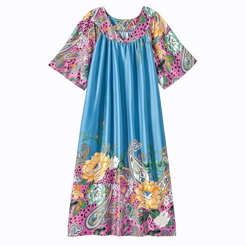 Image of AmeriMark Casual Women's Patio Muumuu House Dress Loose Comfortable Short Sleeve Sun Dress Lounger Gown Sleepwear for Ladies