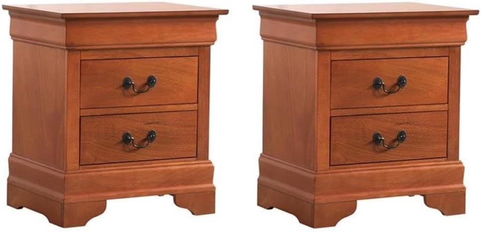 Pemberly Row Set of 2 Engineered Wood 2-Drawer Nightstands in Oak