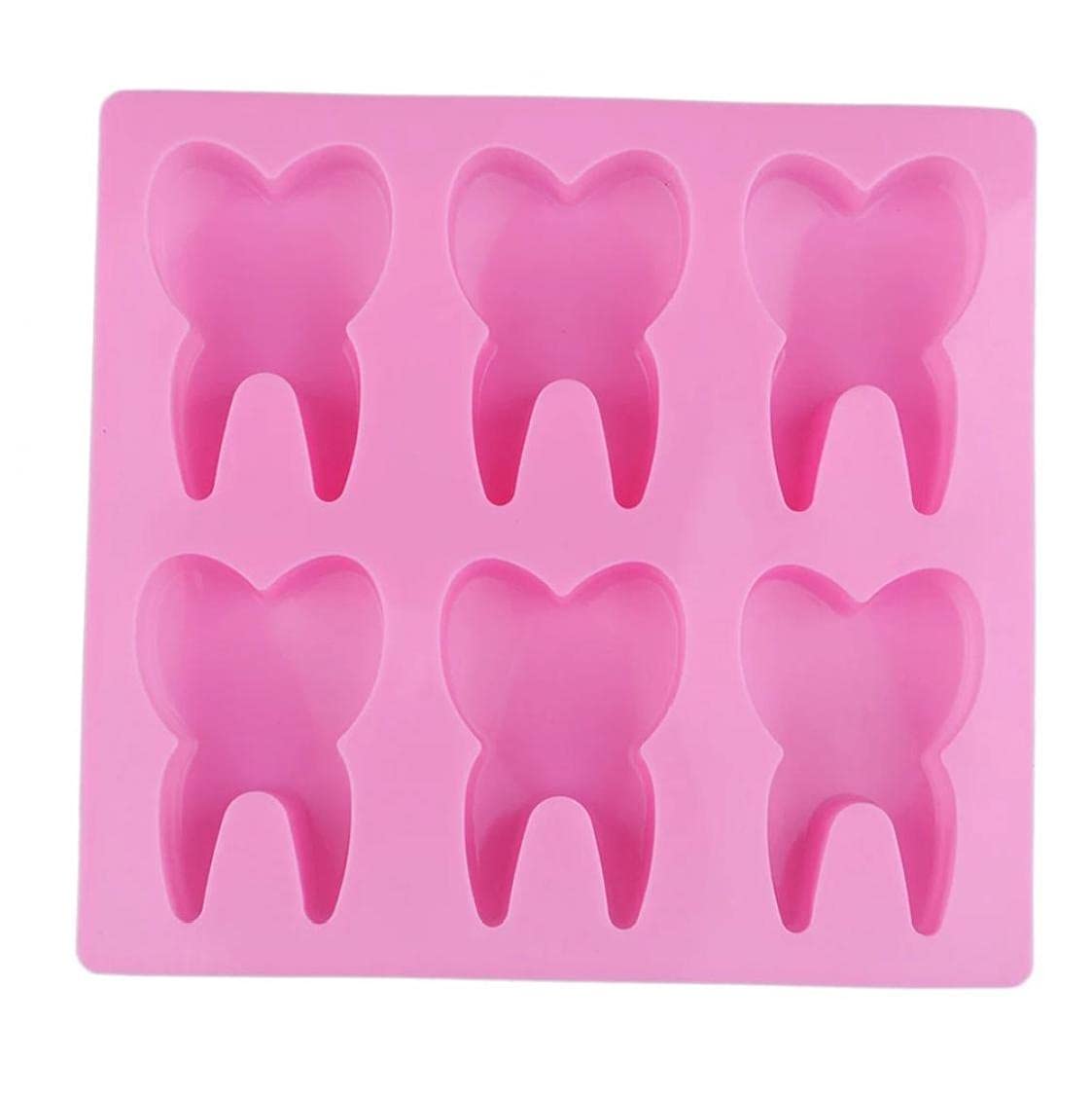 Tossper Pink Tooth Silicone Mold 6 Hole Teeth Cake Decoration Form Kitchen Baking Tray For Biscuit Pastry Soap Candy Chocolate Ice Cube