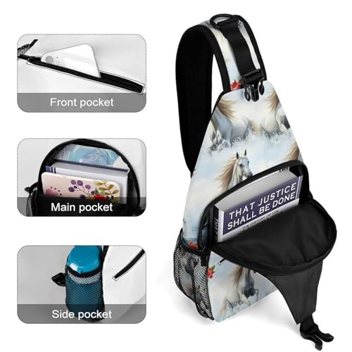 Breathable Mesh Shoulder Pack White Horses Gym Fitness, Moisture-Wicking Crossbody Sling Yoga Running Workouts4