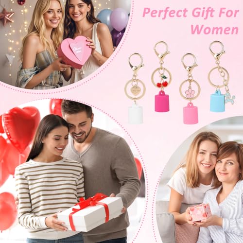 Image of MAYCREATE 4Pcs Keychain Cap, Lipbalm Holder And Sanitizer Bag Charm | Keeps Small Containers Easy to Find, Clips to Bags, Lobster Clasp, Decorative Pendant, Compact Daily Carry