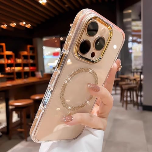 Coque arrière transparente à paillettes pour iPhone 16 Pro Max protection magnétique