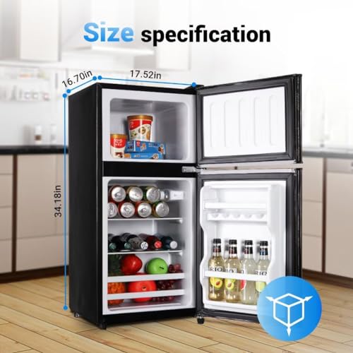 Mini Fridge with Freezer for Bedroom 3.5 Cu. Ft., Mini Refrigerator for Dorm with 7 Levels Adjustable Thermostat & Removable Shelves, 2-Door Small Fridge for Office, Kitchen,Dorm,RV(Black) - Image 6