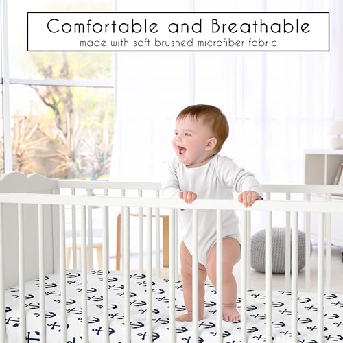Image of Sweet Jojo Designs Fitted Baby Crib Sheets (Anchors) for Boys or Girls, Infant Nursery, Toddler Room - Standard Size (Nautical Theme, Ocean, Sailboat, Sea, Marine, Sailor, Anchor, Unisex, Neutral)