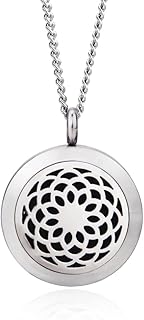 Wild Essentials Sunflower Essential Oil Diffuser Necklace, Stainless Steel Locket Pendant with 24 inch Chain, 12 Color Refill Pads, Customizable Color Changing Perfume Jewelry for Aromatherapy
