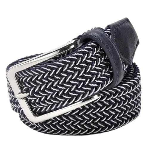 Ceinture élastique bleue homme en toile tressée de 3,8 cm avec boucle métal