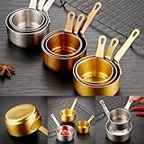 Mini sartén de acero inoxidable de 100 ml para calentar leche y cocinar salsas con mango largo y agujero para colgar, olla para uso superior de estufa (bronce M)