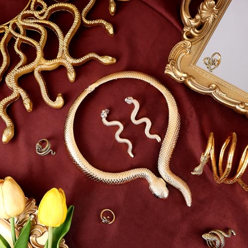 Waldeinsamkeit 10Pcs Halloween Medusa Snake Costume Medusa Headpiece Headband Necklace Earrings Ring Bracelet for Women Accessories3