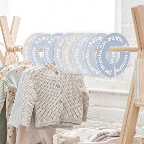 Image of cephira Baby Closet Dividers for Clothes 0-24 Months, 8 Pack mini Round Size Markers, Double-Sided, Fits Most Rods, Blue Nursery Clothing Organizer & Wardrobe Decor