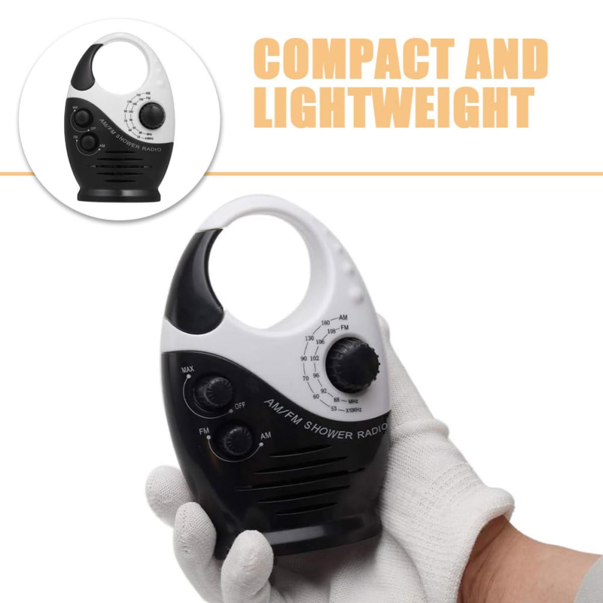 BESTYASH Radio de Ducha Portátil con Gancho de Plástico para Camping y Aventuras al Aire Libre, Sintonizador Am/FM Fácil de Colgar