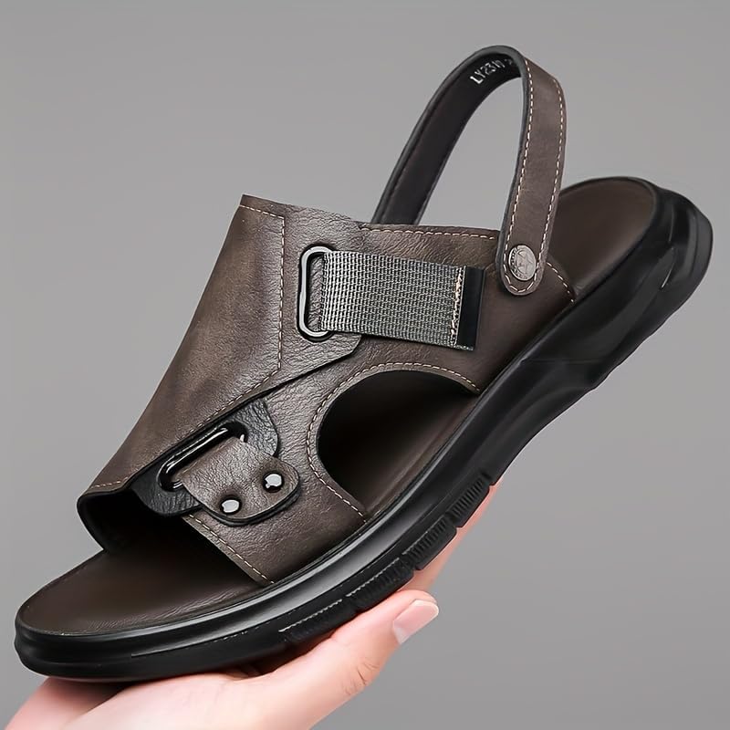 [Breathable Sandals, Men's Summer] Comfortable Men's Solid Color Open-Toe Breathable Sandals - Non-Slip Ultra-Fiber Casual Walking Shoes - Summer Footwear 23194