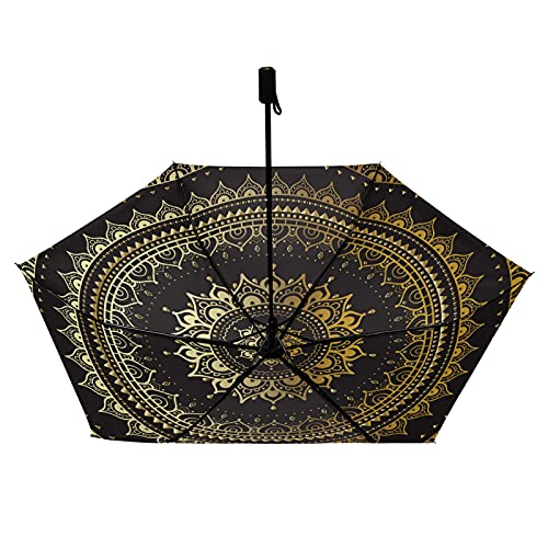Parapluie pliable doré indien noir compact léger anti-UV