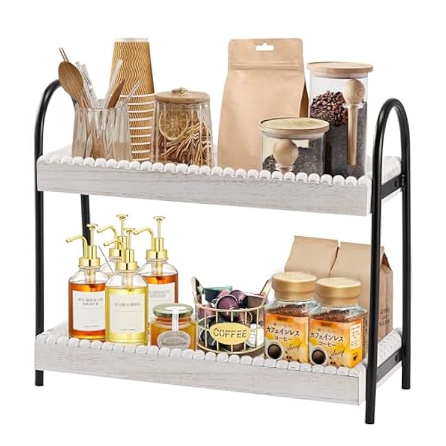 Rustic 2 Tier Wood Coffee Bar Organizer