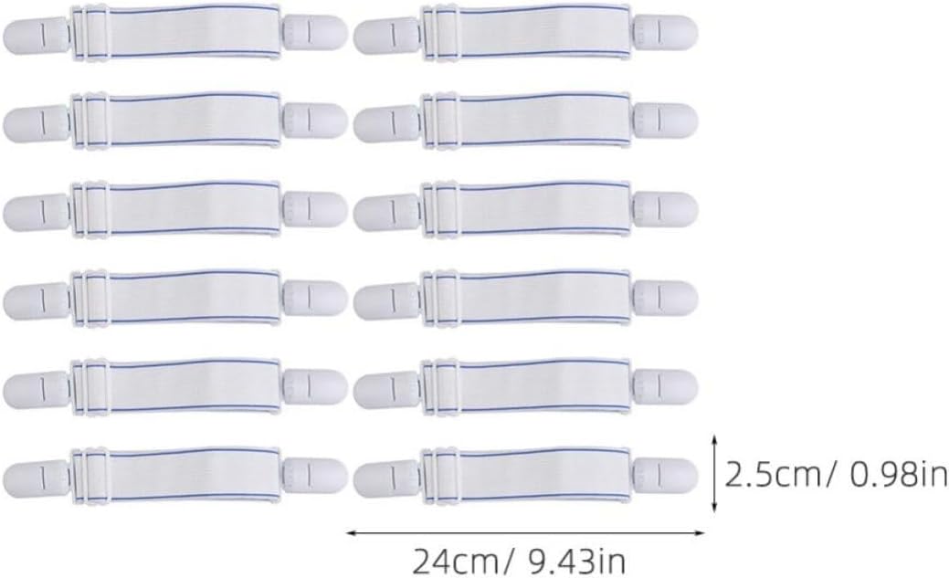 12pcs White Bed Sheet Fasteners Clips for Fitted Sheets and Comforters Stronger Grip Plastic and Canvas Straps to Secure at Home
