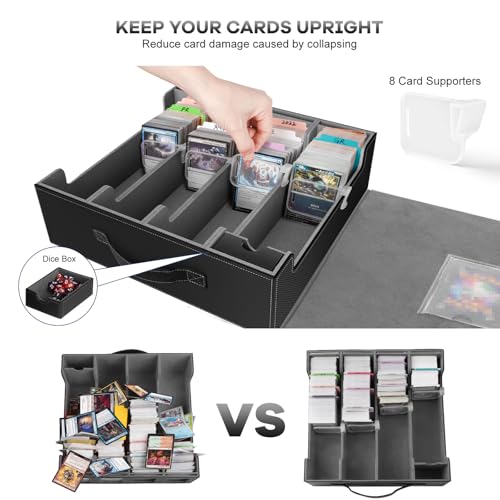 Image of 3200+ Trading Card Storage Box with Commander Display, 4 Row Card Deck Box with Portable Handle, Compatible for TCG /MTG /Magic Cards, 30 Colorful Divider, 8 Supporters, US Design Patent (Black&Grey)
