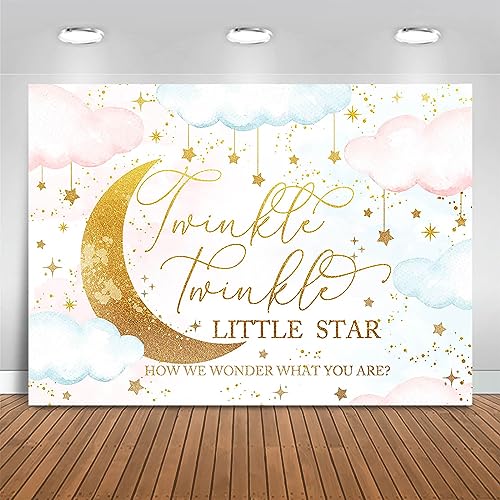 Fitumiw Twinkle Twinkle Little Star Gender Reveal Backdrop 7x5ft Pink or Blue How We Wonder What You are Gender Reveal Background Party Decorations Moon and Stars Boy or Girl Banner