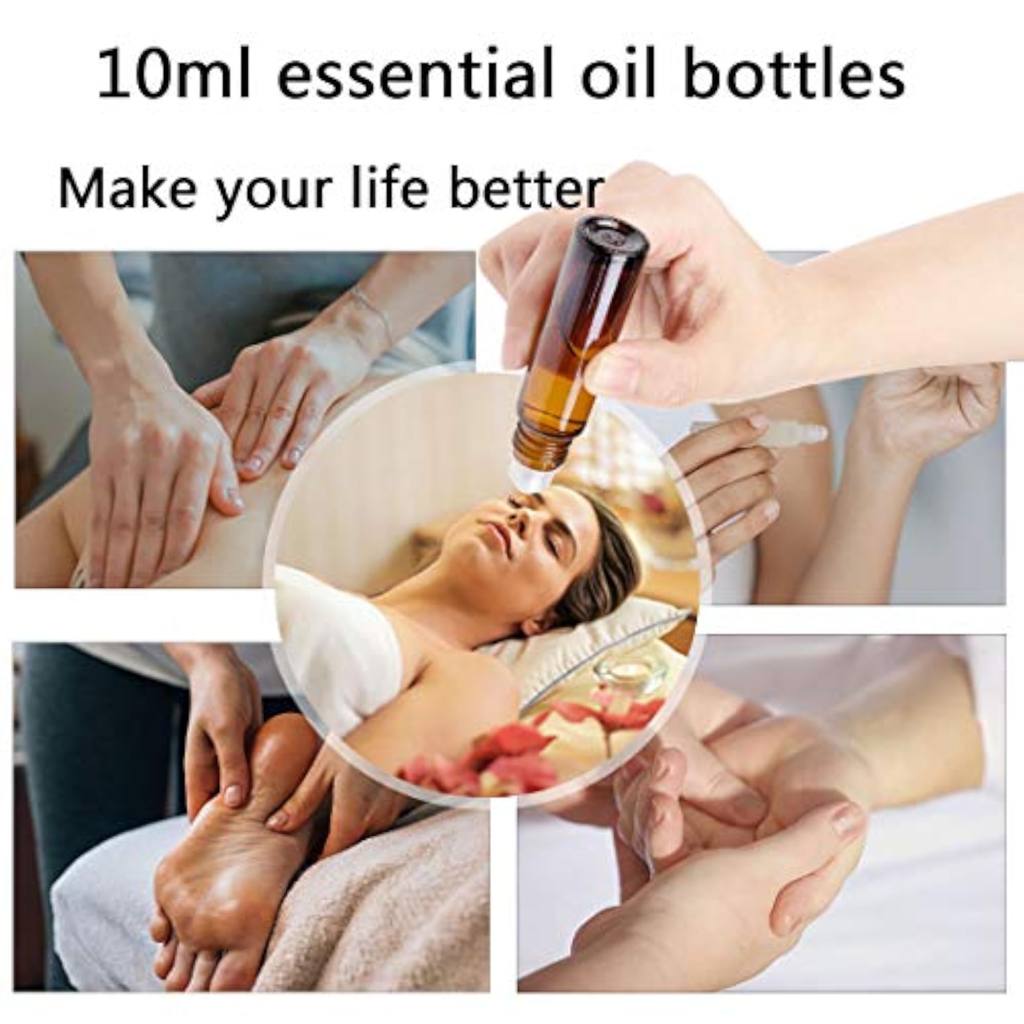 6Pcs 10ml Essential Oil Roller Bottles, Amber Glass