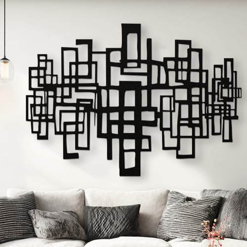Métal minimaliste : grande décoration murale design géométrique noir - 2