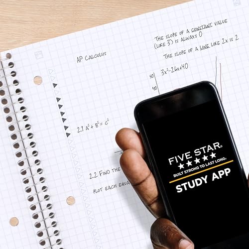 Image of Five Star Spiral Notebook + Study App,1 Subject,Graph Ruled Paper,8-1 /2 inch x 11 inch,100 Sheets,Fights Ink Bleed,Water Resistant Cover,Assorted Colors (73549),6 Count (Pack of 2)
