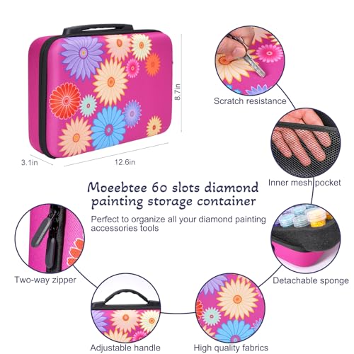 Image of MoeeBtee Diamond Painting Storage Containers, 60 Slots Diamond Painting Accessories and Tools, Diamond Art Storage Containers and Organizer Case - Sunflower
