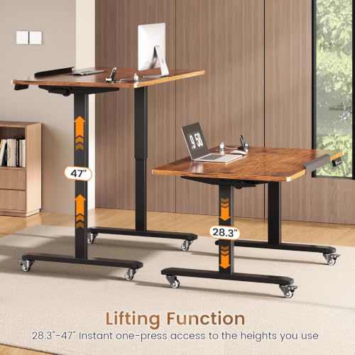 Image of SEDETA 31.5 Inches Foldable Electric Standing Desk, 180 Tiltable Mobile Rising Computer Desk Height Adjustable with Wheels for Drawing /Writing /Gaming /Study /Home Office /Small Space, Rustic Brown