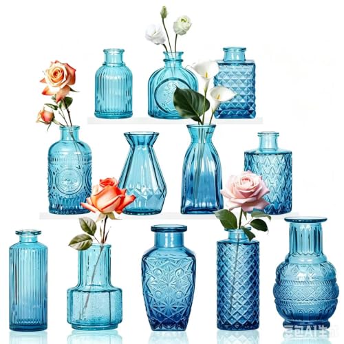 Sawoake Mini Bud Vases As Wedding Centerpieces for Tables Clear Bud Vases for Flowers Small Flower Vases Suitable for Birthday Party Anniversary Wedding Reception Baby Shower (Blue 12PCS)