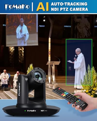 FoMaKo NDI PTZ Camera, AI Auto-Tracking Gen 3, 20x Optical Zoom LAN USB3.0 HDMI PTZ Camera for Church Services Worship Education (NDI 6 & NDI HX3) FMK20UH NDI-B (Black Color) - Image 3