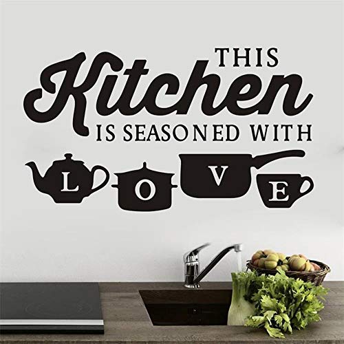 YINASI Kitchenware Wall Stickers, DIY Art Mural Decor Removable Wall Decals Kitchen Home Wall Art Decoration Dinner Room- This Kitchen is Seasoned with Love Quotes 50X30CM