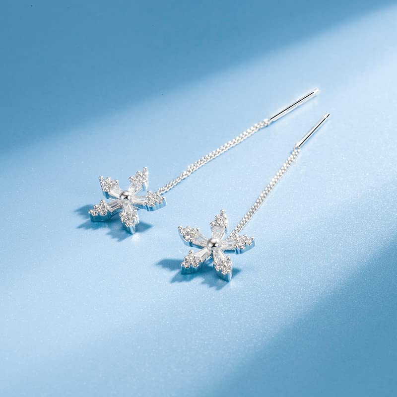 Shiny Diamond Flower Earrings,Tassel Dangle Earrings for Women Wedding Drop Earring Fashion Jewelry Gifts (Silver)4