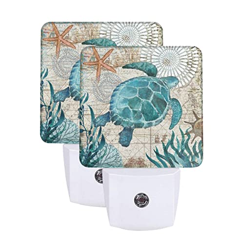 Image of Futterya Plug-in LED Night Light, Sea Turtle Ocean Set of 2 Dusk-to-Dawn Auto Sensor Decor Lamp