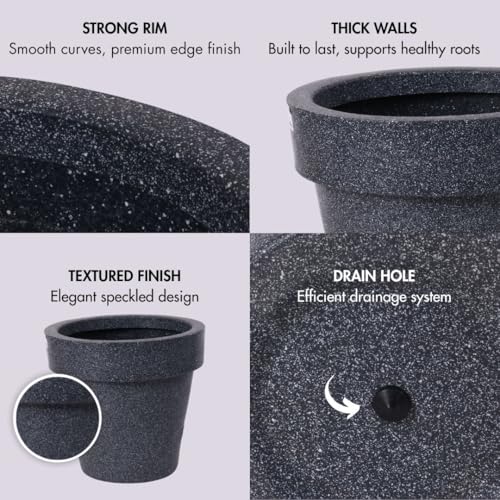 Image of Bigsmall Designed Plant Pots, Premium Durable Polymer Flower Pots for Indoor & Outdoor Plants - Lightweight, Stylish, and Weather-Resistant Garden Planters (Stemma-Grey Marble, 13 Inch)