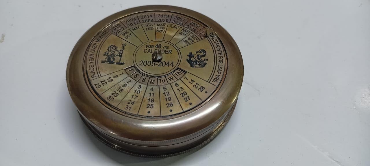 Compass Brass 3 Inch Handcrafted Leather Case - Vintage Nautical Compass with Calendar Functionality for Travelers and Collectors (Golden) Antique Brass 3-Inch Compass with 40-Year Calendar-image-27