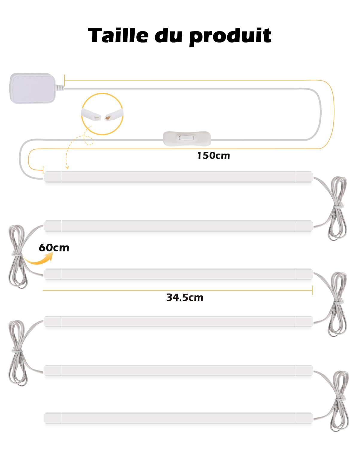 Cefrank Éclairage LED sous armoires 30 cm 1200 lumens 6000 K 6 pièces rampes lumineuses connectables