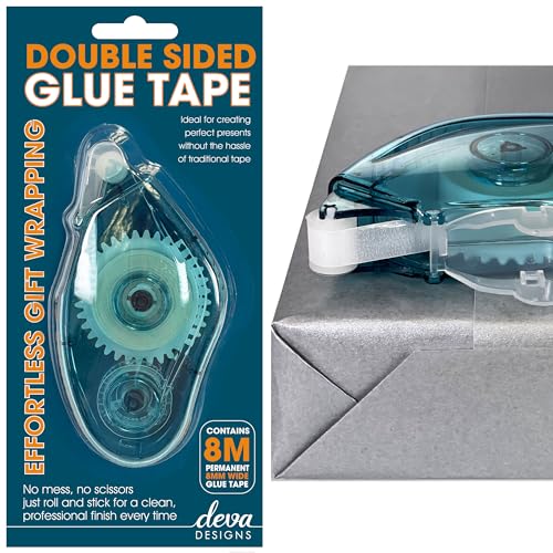 Double sided glue tape | Permanent transparent adhesive | Designed for effortless gift wrapping | no mess no scissors just roll and stick for clean professional finish