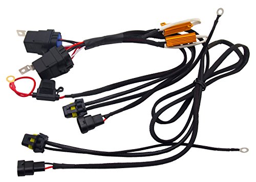 Autolizer Heavy Duty Universal Single Beam Dual Wiring Relay Hid Harness With 50W 6Ohm Resistor - Error Code Eliminator Adapter Decoder Canceller, Anti-Flicker - H1 H3 H7 H9 H10 H11 9005 9006 5202 880 #TOP2