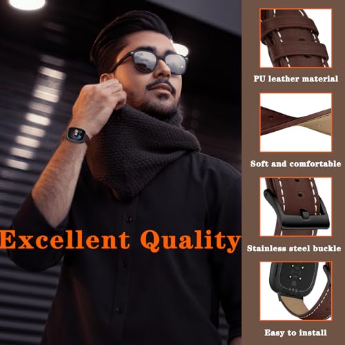 KoGiio Strap Compatible with Fitbit Versa 4/Versa 3/Sense 2/Sense Strap, PU Leather Adjustable Watch Band - Image 2