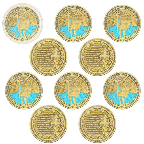 Aurelema 10 Pcs The Archangel Michael Coins Christian Religious Coin Bulk Pocket Prayer Token Jesus Coins Christian Christmas Gifts for Woman Man Challenge Token