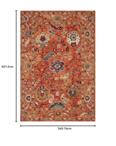Image of Hand-Tufted Wool Large Carpet for Living Room 12x15 feet Rust /Orange Traditional Design Anti-Skid High Pile Thick Carpet & Rugs for Bedroom & Hall