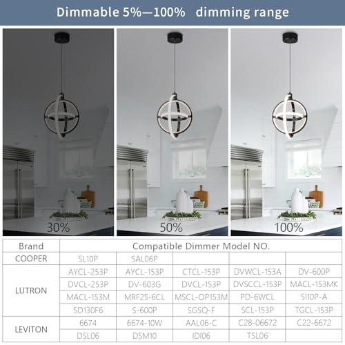 Image of Modern LED Pendant Light Black Pendant Lights 4000K Dimmable External Glow Height Adjustable Pendant Lighting for Kitchen Island Dining Room Bedroom Living Room Foyer(3-Ring)