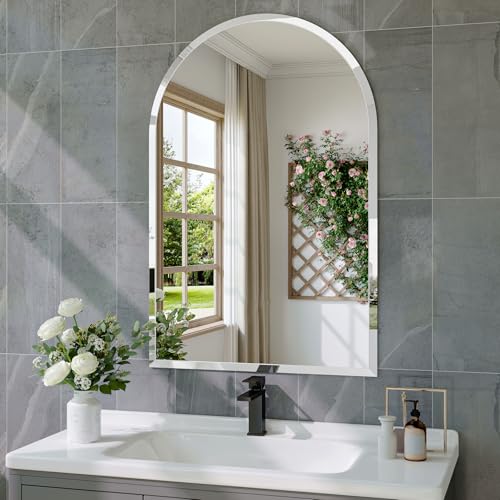 Lumireve Frameless Arch Mirror, 24"x36" Bathroom Vanity Arched Mirrors with Beveled Edge, Decorative Arch Wall Mirrors for Bedroom, Entryway, Living Room
