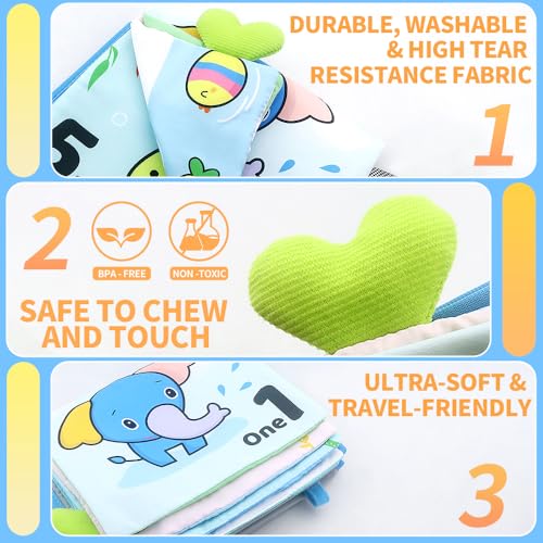Image of Caterbee Baby Mirror Toys, Inant Tummy time Toy Cloth Book with Mirror, Fun Crinkly Sounds for Early Learning and Developmental Playtime 0 Months up