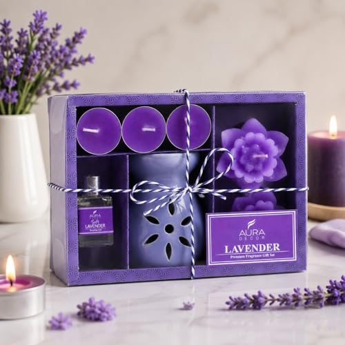 AuraDecor Aromatherapy Gift Set | Ceramic Oil Burner, 10ml Fragra...