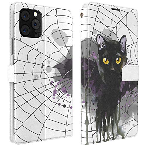 Mertak Wallet Case Compatible With Iphone 13 Pro Max 12 11 Se Xr Xs X 8 Plus 7 6S Spider Web Magnetic Lightweight Pu Leather Flip Folio Slim Fit Watercolor Halloween Bat Witch Protective Cat Cover #TOP6