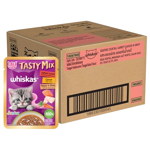Whiskas Tasty Mix Kitten (2-12 Months) Wet Cat Food, Seafood Cocktail Carrot Flavour in Gravy, 70 g x 28, 100% Complete & Balanced Nutrition for Kittens (B0DCBQ3K6T) Amazon Price History, Amazon Price Tracker
