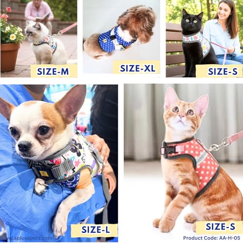 Image of A+a Pets' Retro Vest Harness & Leash Set | No Pull, No Escape, Breathable, Cute Combo for Puppies, Small Dogs, Cats (Comic, L)