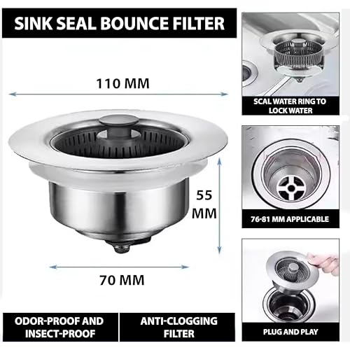 Colador 3 en 1 para fregadero de acero inoxidable miniatura 2