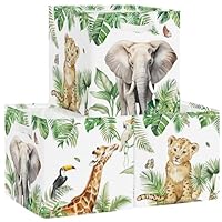 Clastyle 3 pcs Jungle Animals Cube Storage Unit Boxes Palms Leaf Storage Baskets for Shelves Women Girls Nursery Hamper Basket Book Clothes Toy Box Organizer,Lion,11.8x11.8x11.8 in