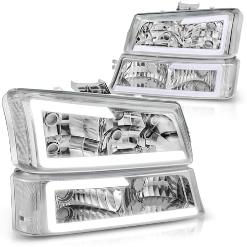 Auto Dynasty 4PCS LED DRL Headlight Lamps Compatible with Chevy Silverado Avalanche 1500 2500 3500...