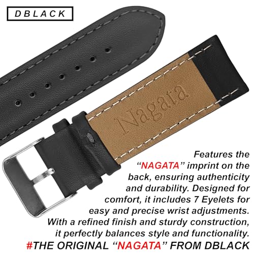 Image of DBLACK ''NAGATA'' Leather Watch Strap, Fully Stitched Matte Finish Watch Belt / / For 18mm, 20mm, 22mm, or 24mm Full-Padded Watch Band (Choose Your Size & Color)