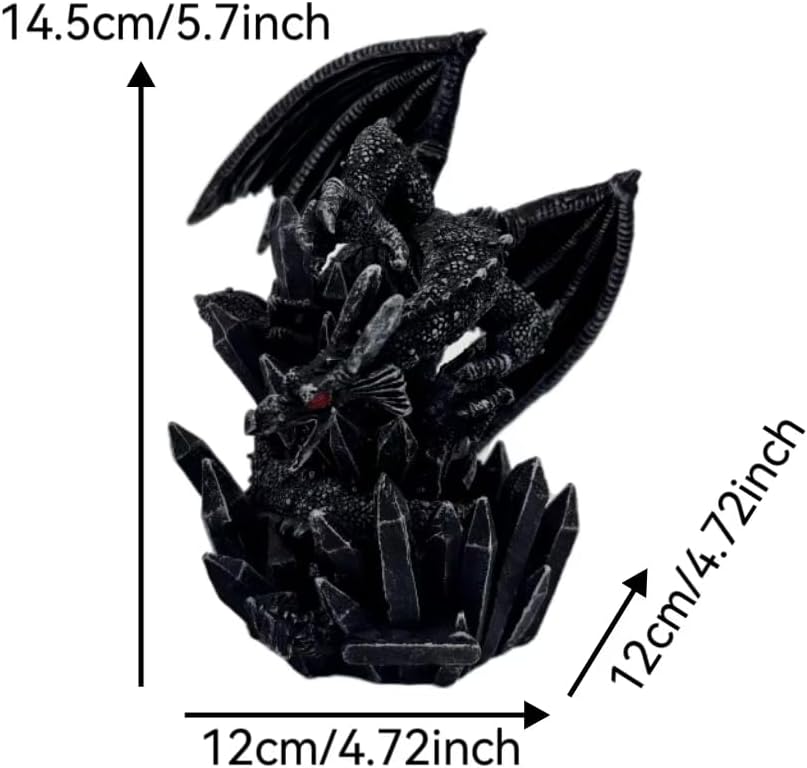 宝石で飾られた城の黒龍の彫刻、ダーククリスタルドラゴンの置物、アートデコデスクトップオフィスドラゴン像オーナメント、手彫りの樹脂ホー